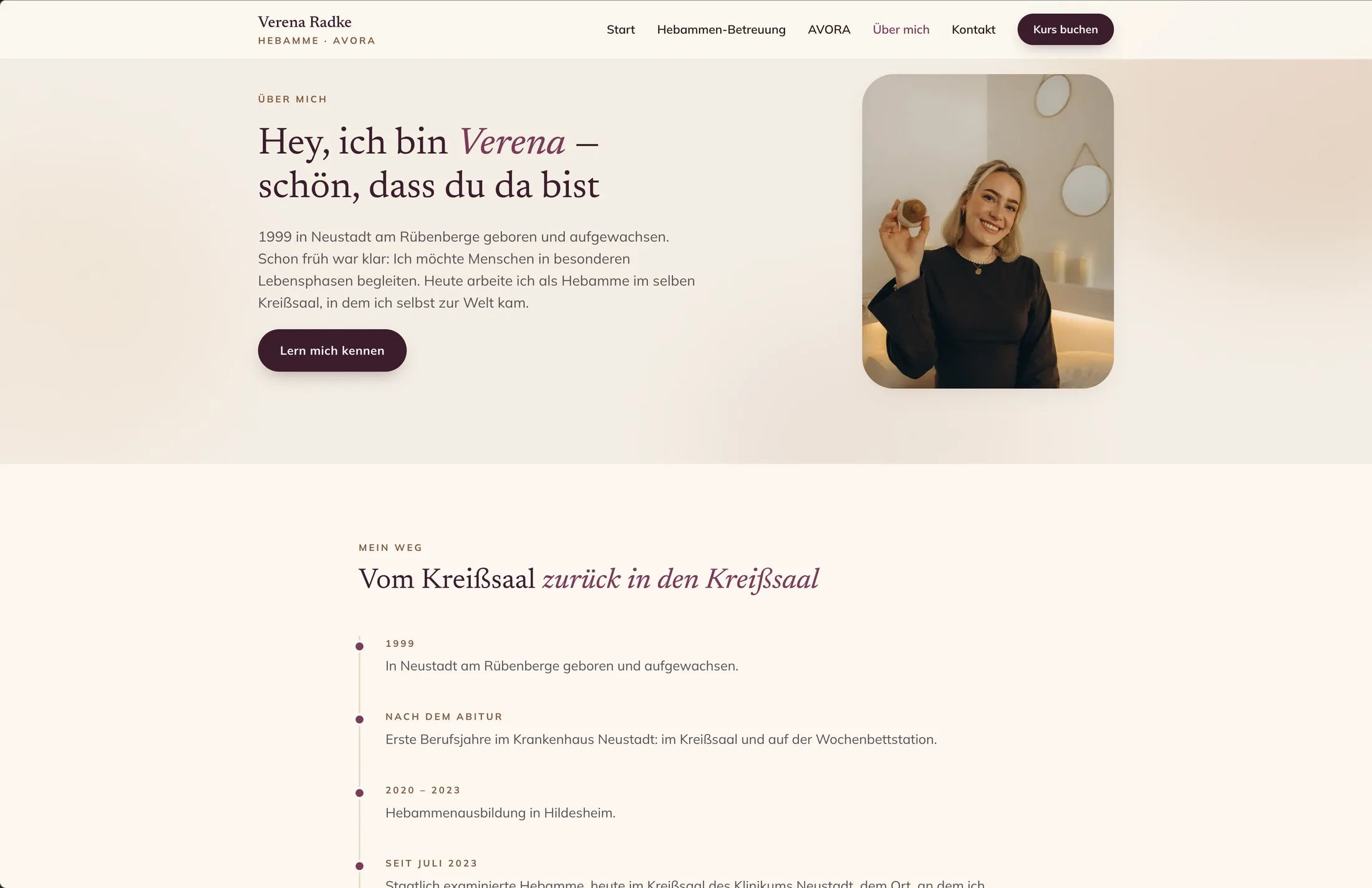Über-mich-Seite: „Hey, ich bin Verena